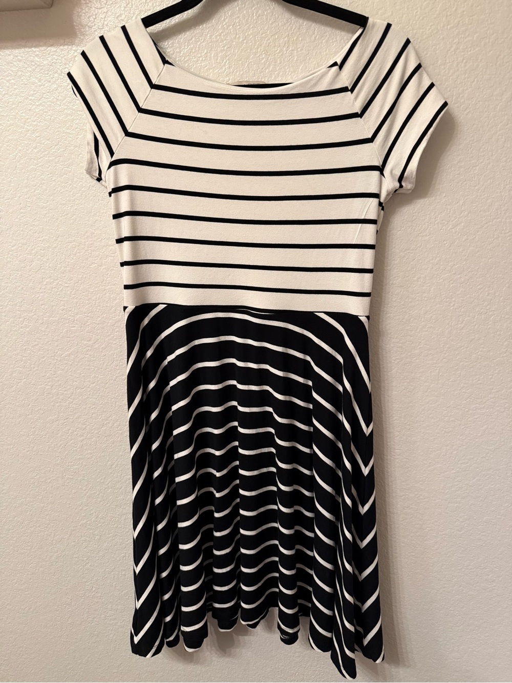 LOFT Black and White Striped Fit & Flare Dress